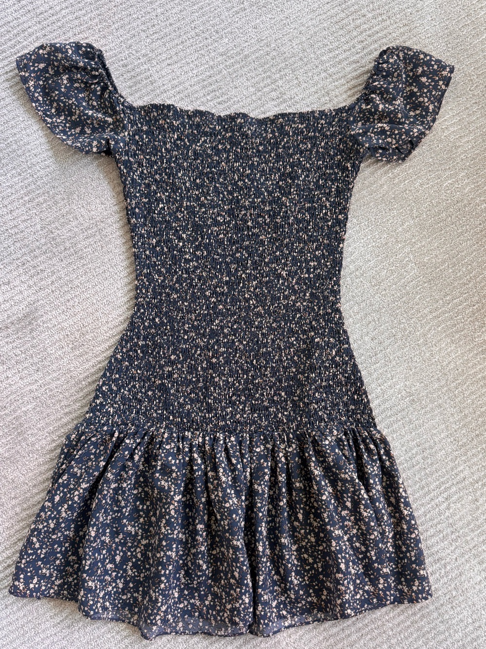Vintage Havana Black Floral Smocked Dress with Cream & Blue